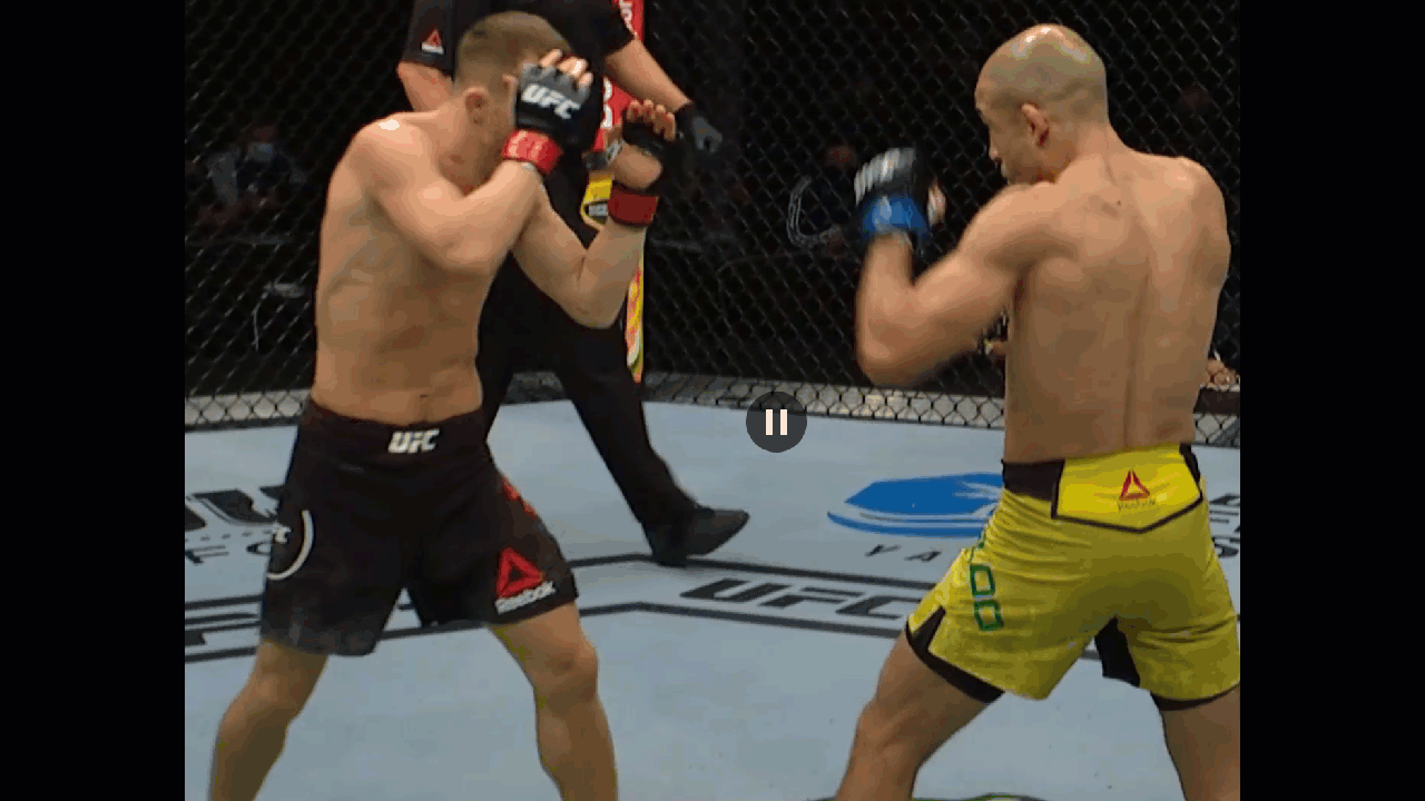 Reaching with the lead hand, southpaw